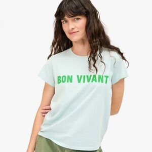Clare V. Classic Tee in Sky Blue with Grass Graphic “Bon Vivant” Size Medium